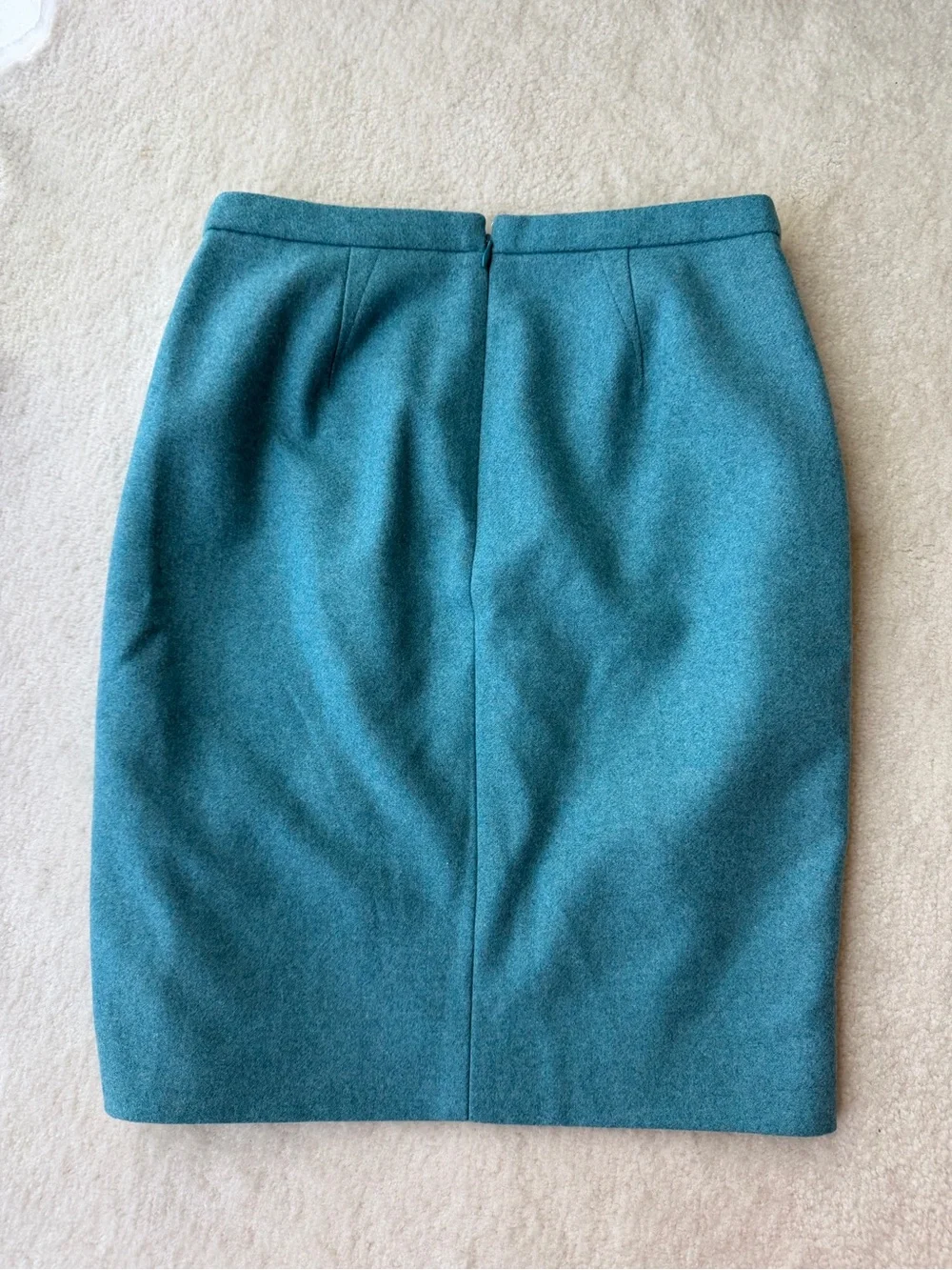 J.Crew Teal Blue Asymmetrical Wool Pencil Skirt Playful Zip Opening Front